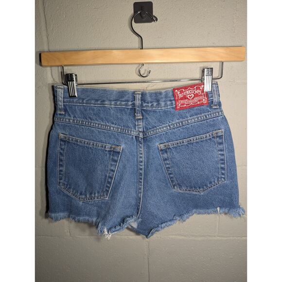 No Excuses Juniors Cut Off Denim Shorts Raw Hem Shortie Shorts Size 9/10 Y2K - Picture 2 of 5